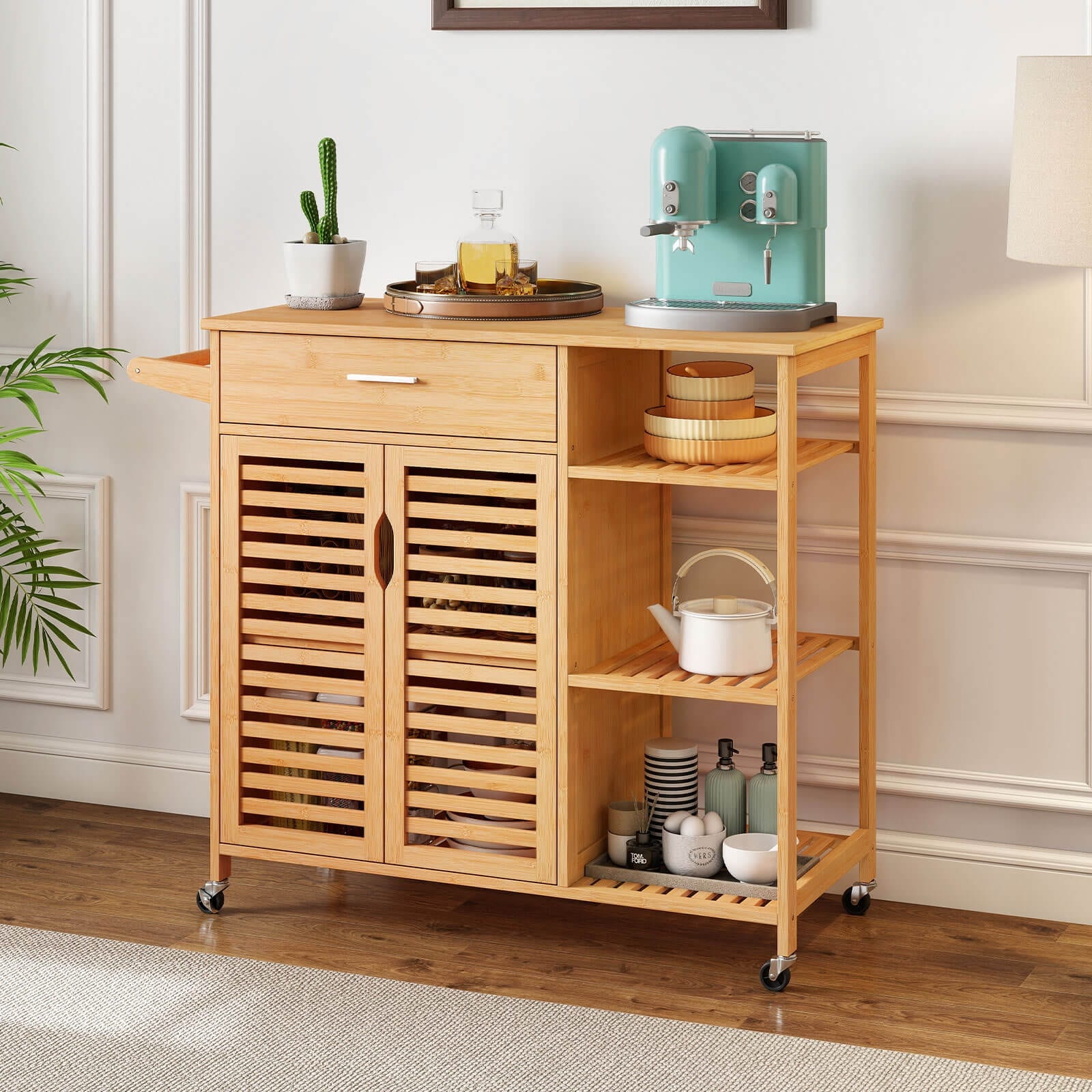 Costway 35.5 Kitchen Island Cartwith Lockable Wheels Drawer Open - Natural - See Details