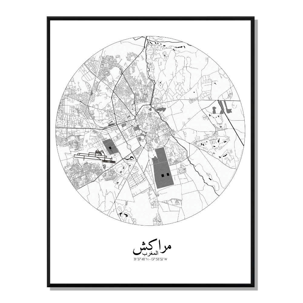 - Affiche Marrakech Carte ronde 40x50