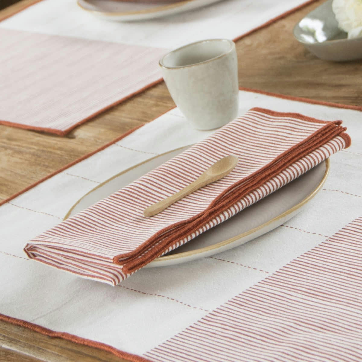 PINSTRIPE - Serviettes de table (x4) coton  45x45 terracotta