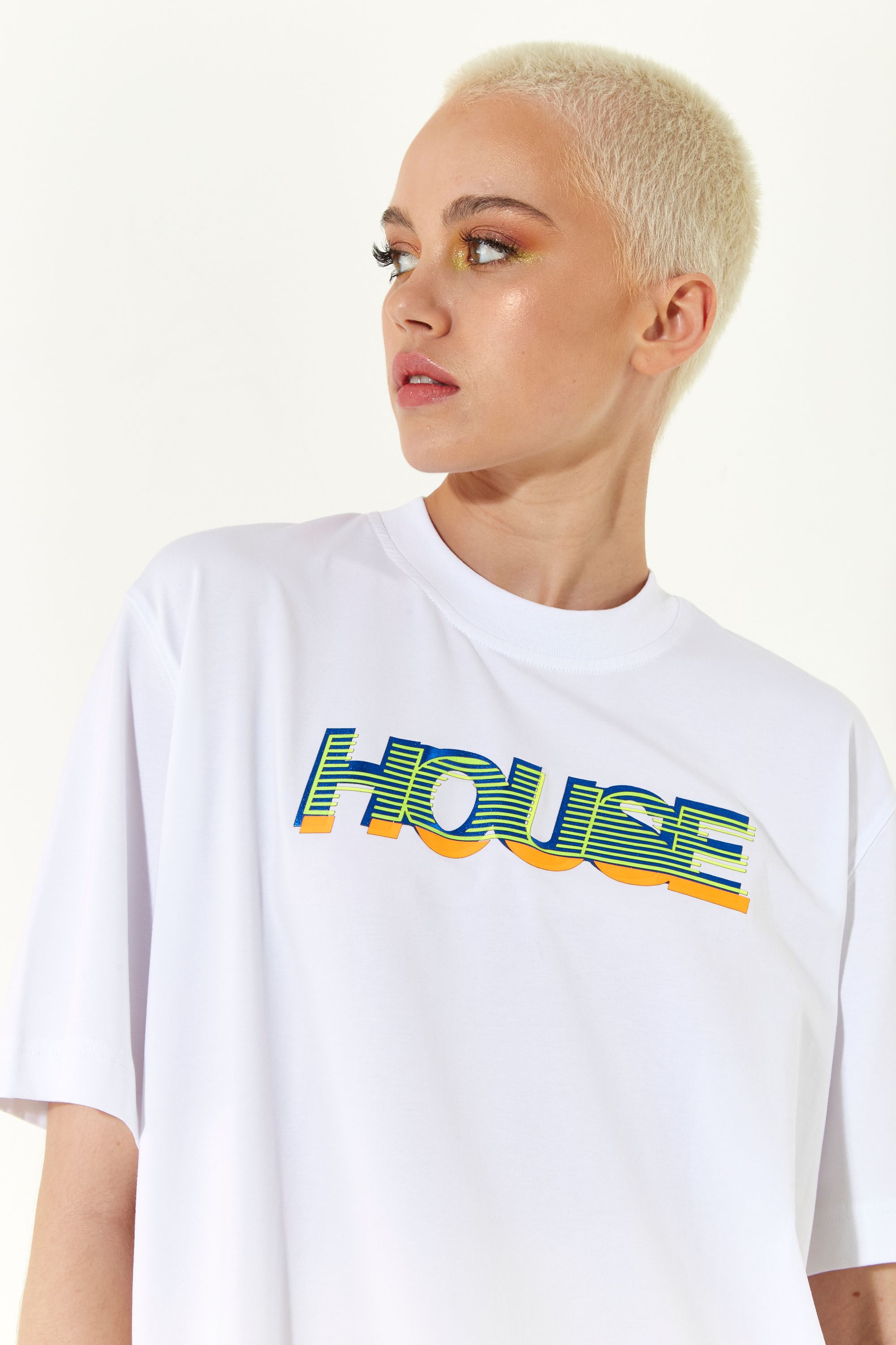 House of Holland White Laser-Cut Transfer Printed T-Shirt