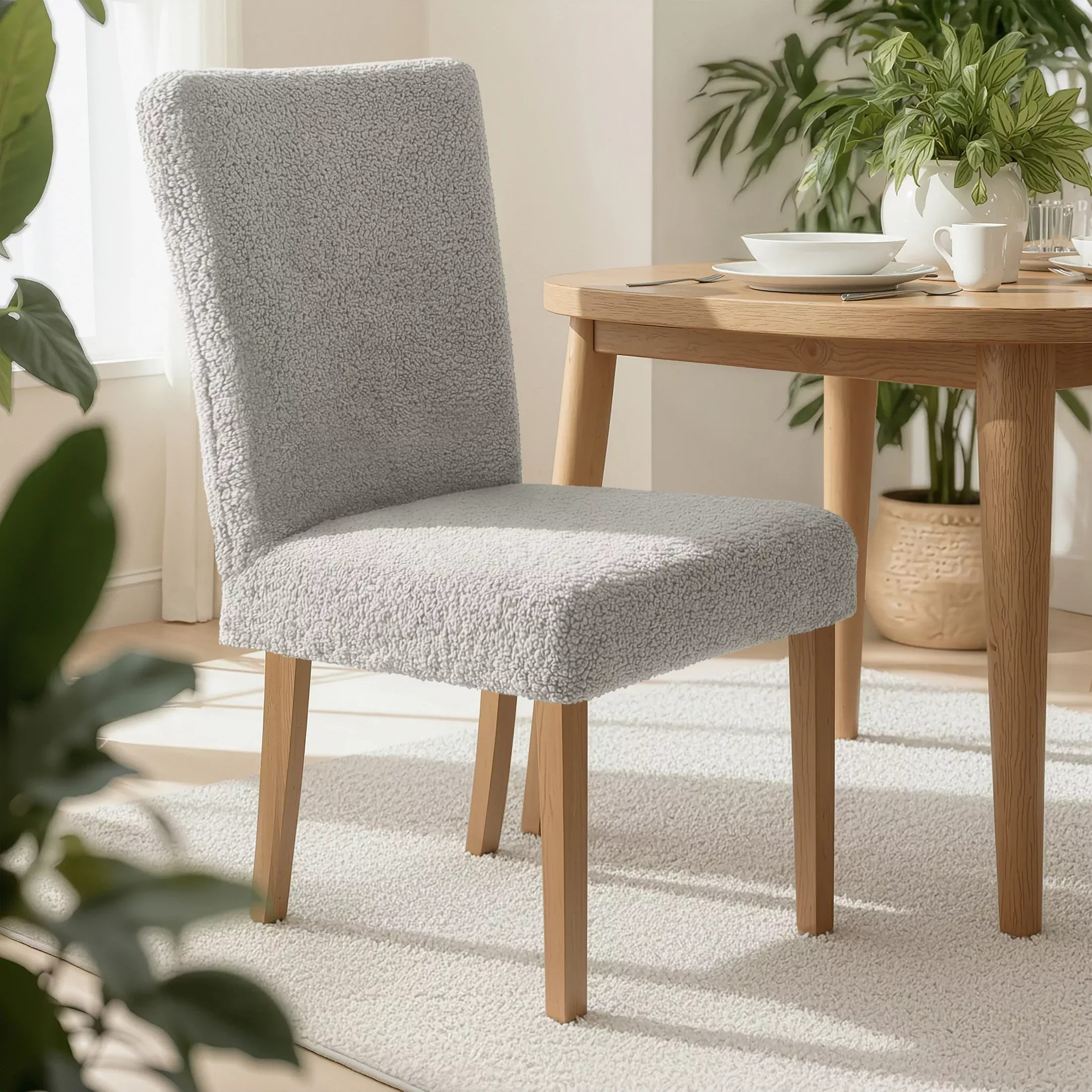 Pokrowiec na krzesło srebrny wodoodpornyo strukturze boucle Design 91