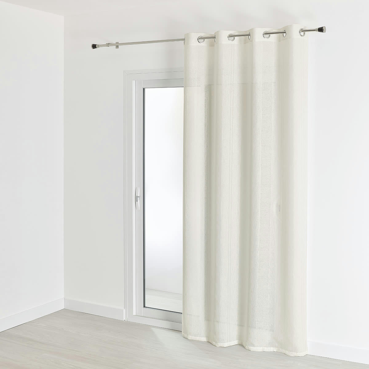 - Voilage uni à rayures fantaisie polyester blanc 140x240 cm