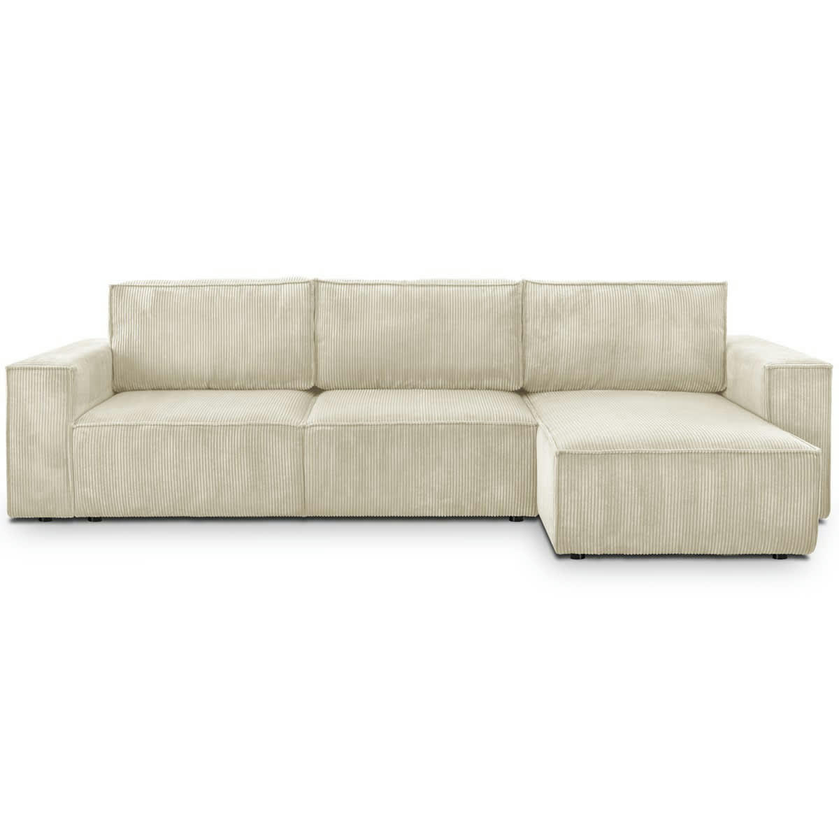 HARPER - Canapé d'angle convertible réversible 5 places en velours côtelé beige