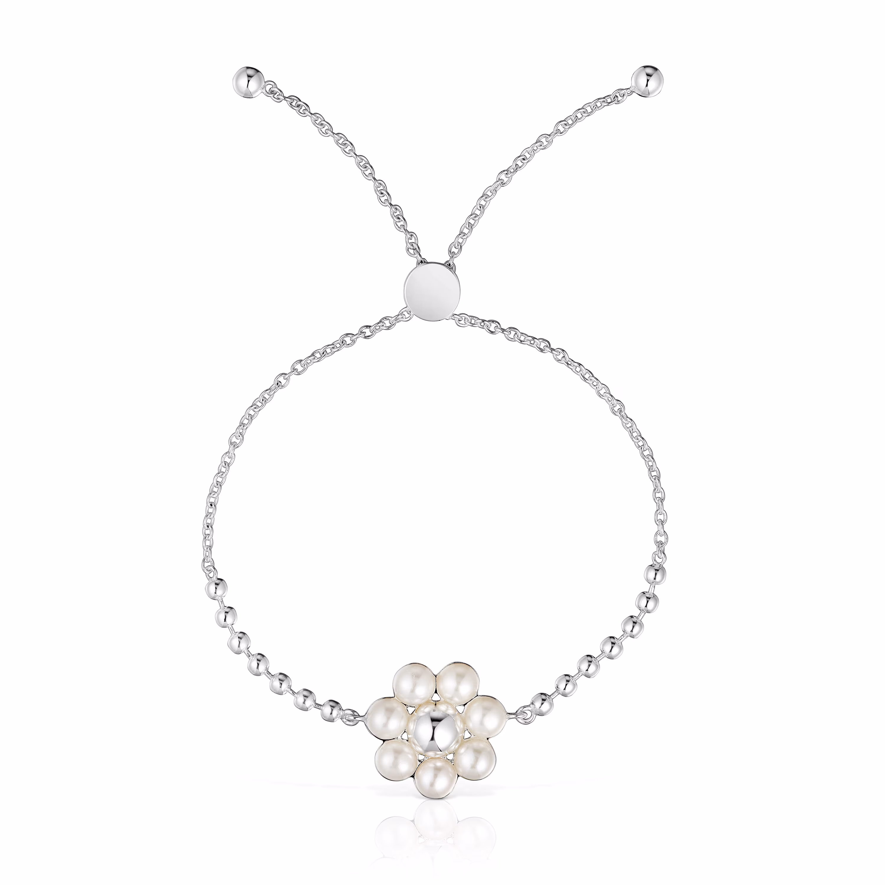 Pulsera cadena de plata flor y perlas cultivadas Sugar Party
