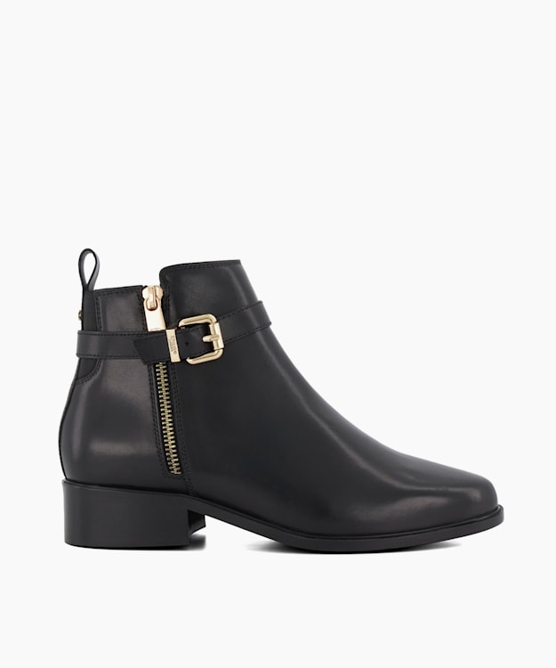 Pepi Black - Buckled Leather Black Ankle Boots