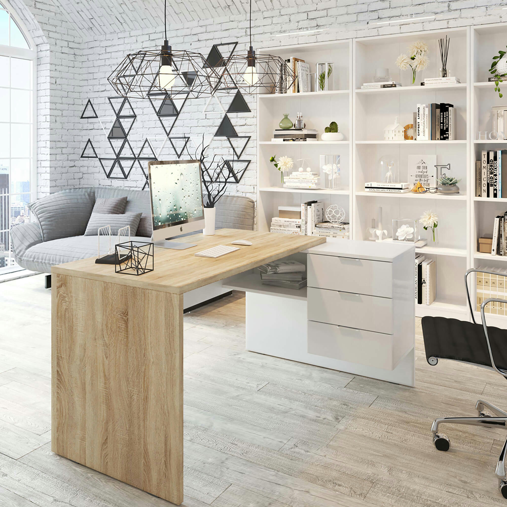 DAFAGE - Bureau effet chêne et bois blanc