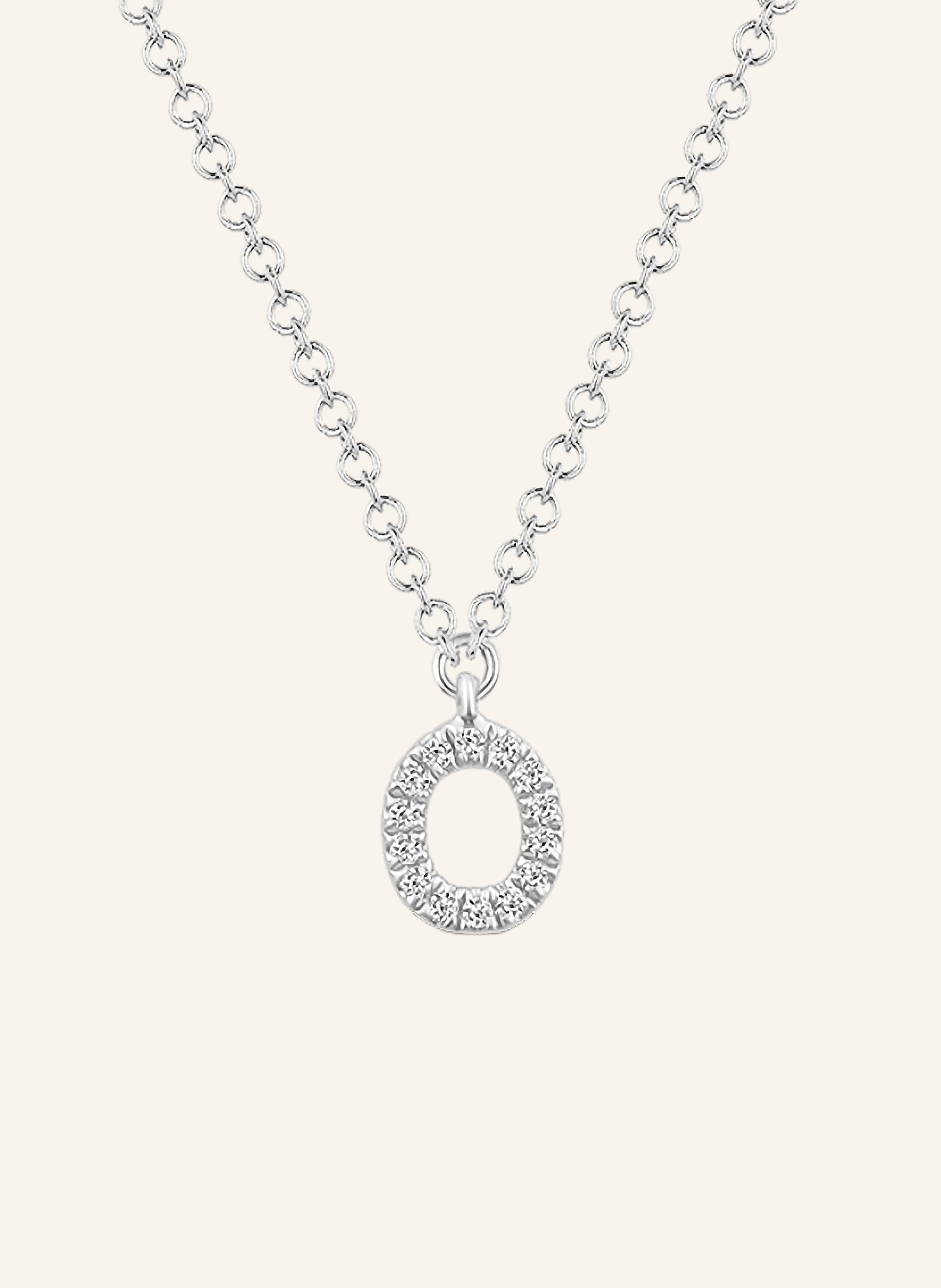 Leaf INITIALIEN Halskette „O“ aus 14 Karat Weißgold mit Diamanten