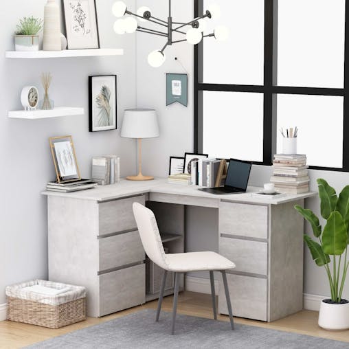 NNEVL Corner Desk Concrete Grey 145x100x76 cm Chipboard