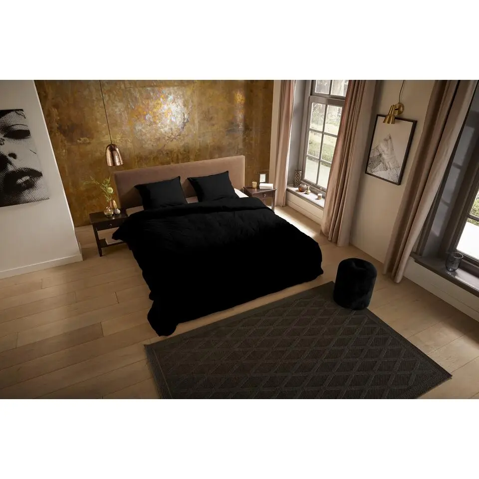 Pure dekbedovertrek effen kleur - 2 persoons 200x200/220 cm - Zwart - Microvezel