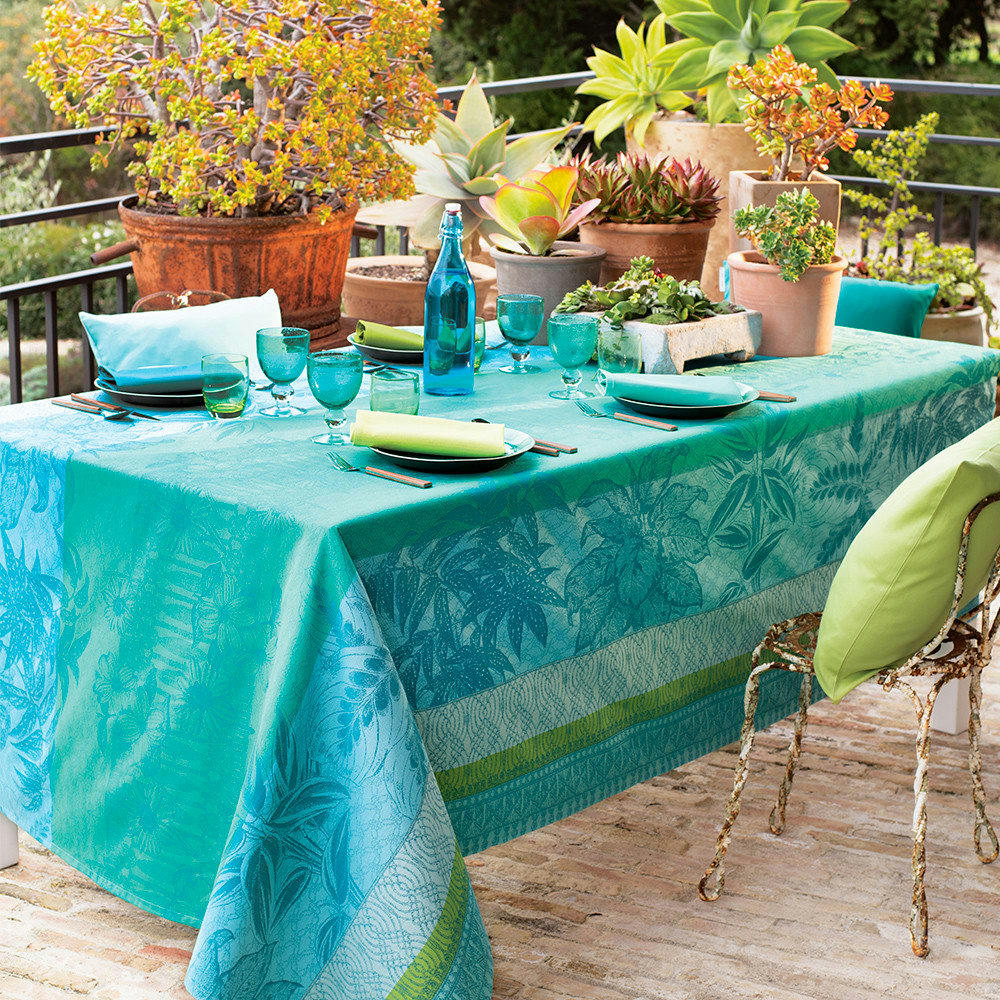 MILLE ALOCASIAS ATOLL - Nappe  pur coton vert 155x260