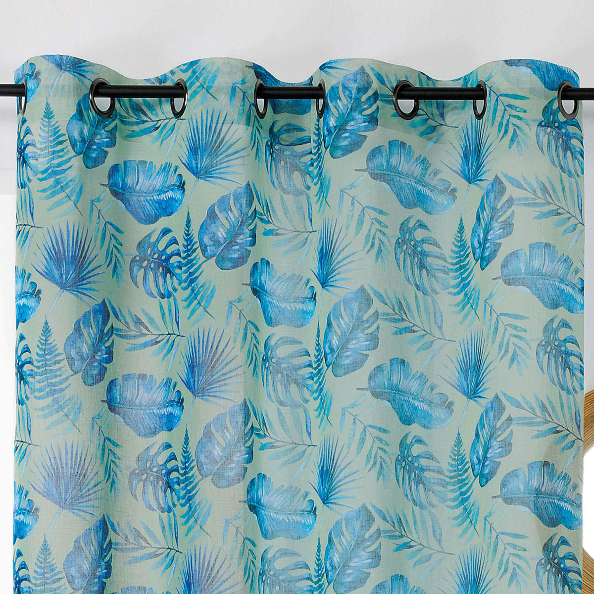 - Voilage tamisant imprimé mini végétaux polyester vert 150x260 cm