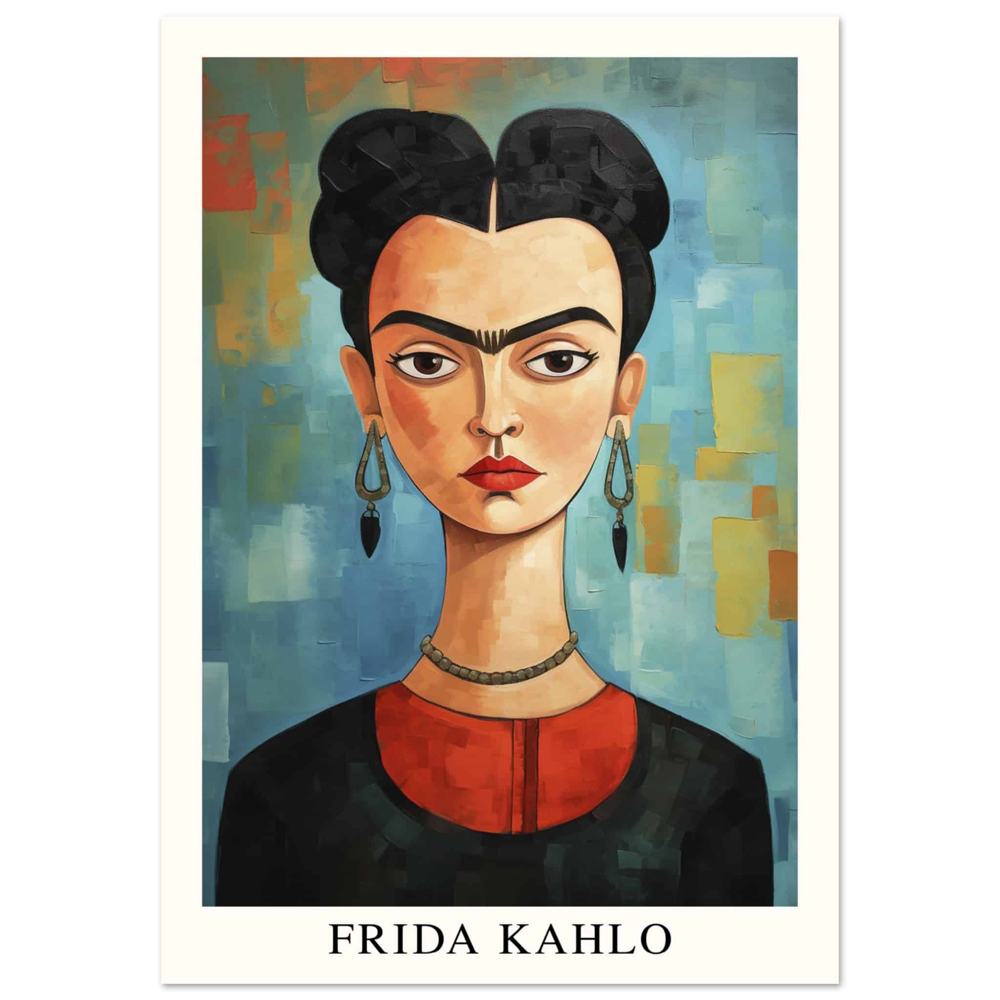 Artfulprints Poster Frida Kahlo - Painted artistic portrait  - 70x100 cm - Blauw