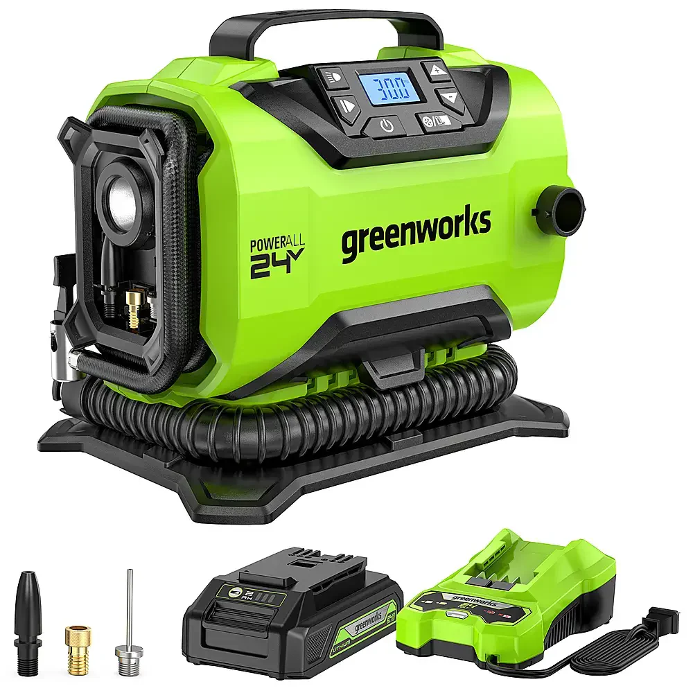 24 Volt Battery Powered 160-PSI Inflator with 2.0 Ah USB-C Battery  Charger - Green