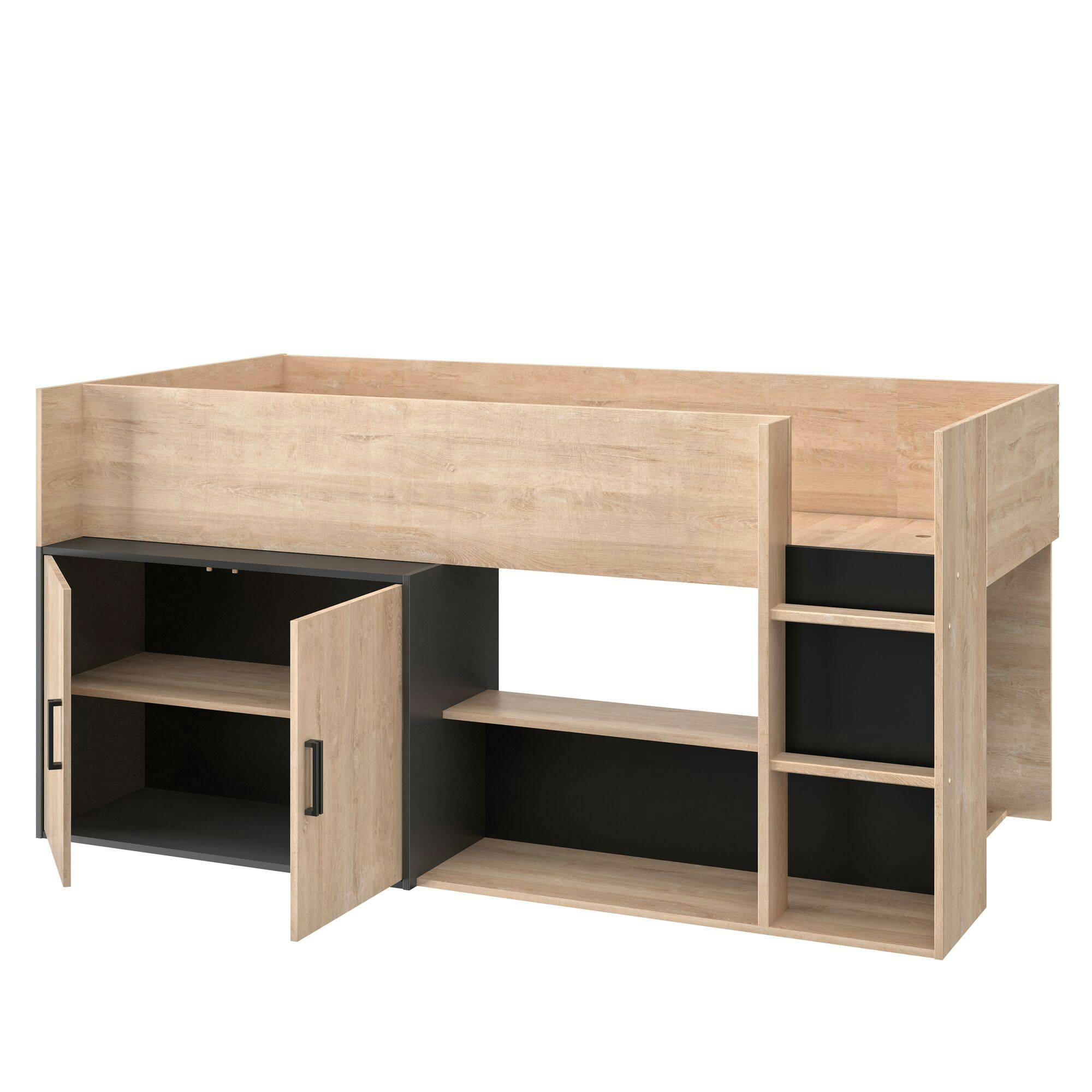 GLENN - Lit mi-hauteur avec bloc de rangement 2 portes 90 x 200 cm