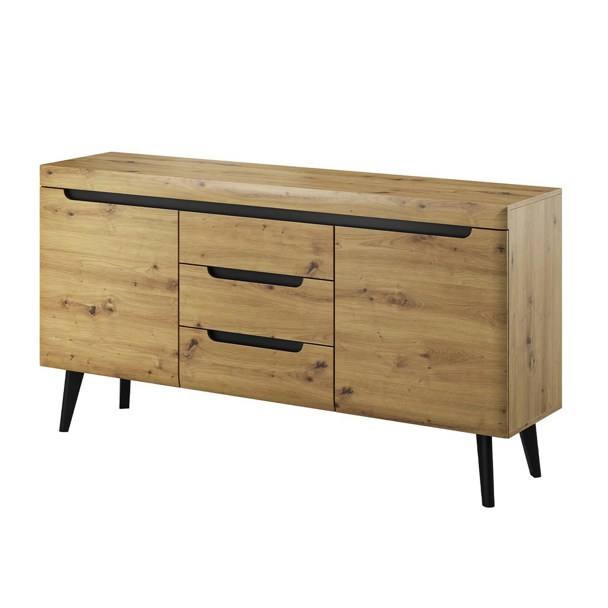 - Buffet 2 portes 3 tiroirs naturel et noir