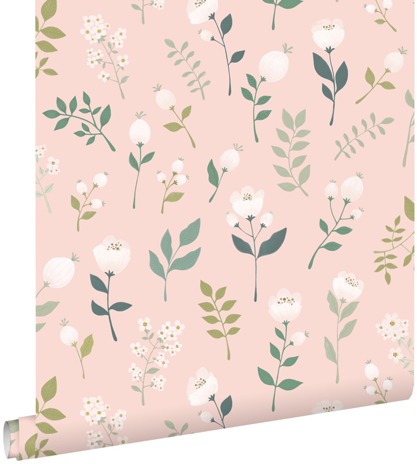 ESTAhome behang bloemen zacht roze, groen en wit - 53 cm x 10.05 m - 139340