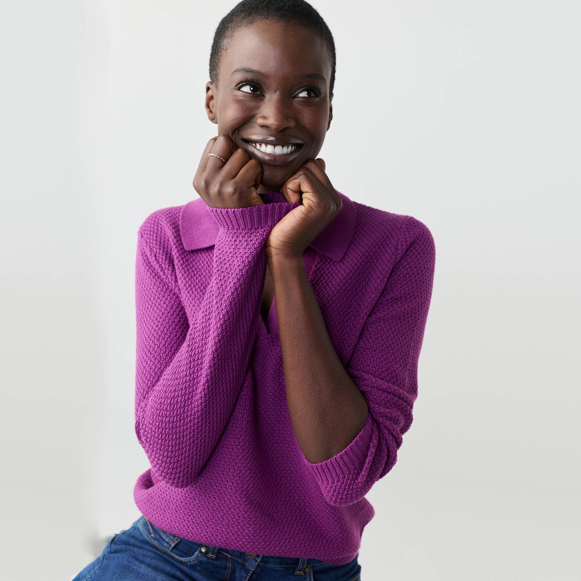 Pull col polo, maille fantaisie