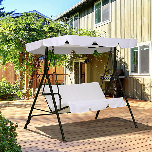 Balancelle de jardin 3 places toit inclinaison réglable coussins assise et dossier 1,72L x 1,1l x 1,52H m acier polyester