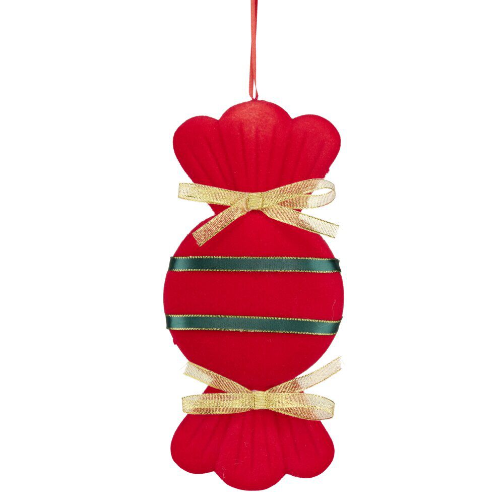 Bonbon de No&euml;l rouge brillant à suspendre H30cm (2 modèles)