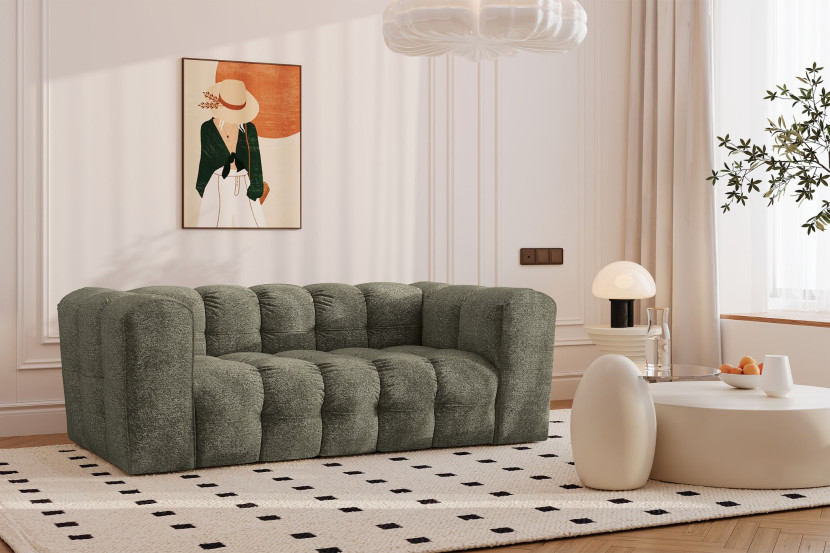 Sofa 2-osobowa, Kanapa BALOO, tkanina Szenil   Bukla, Zielony