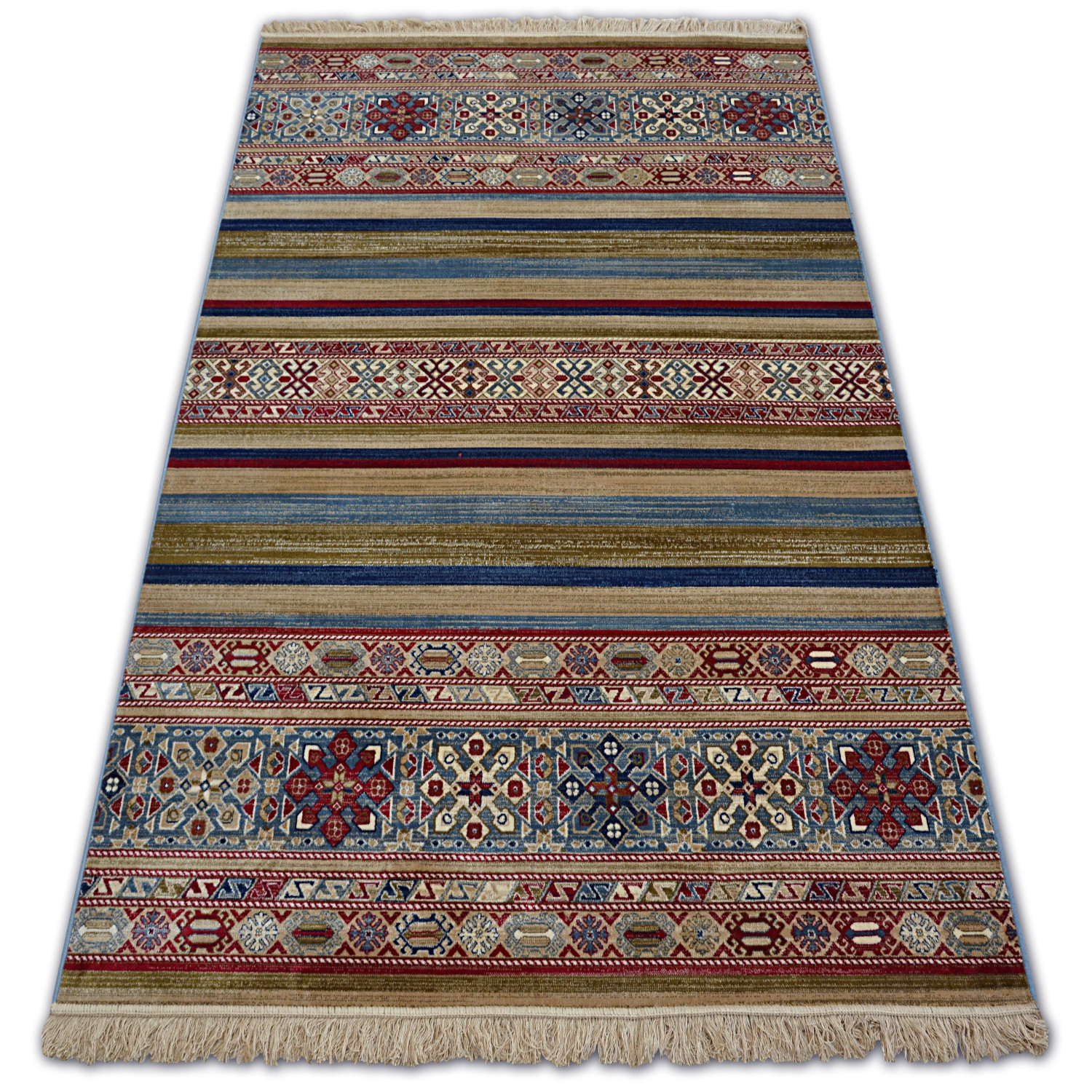 Dywan WINDSOR 22890 ETNIC FRĘDZLE niebieski bordo200x300 cm