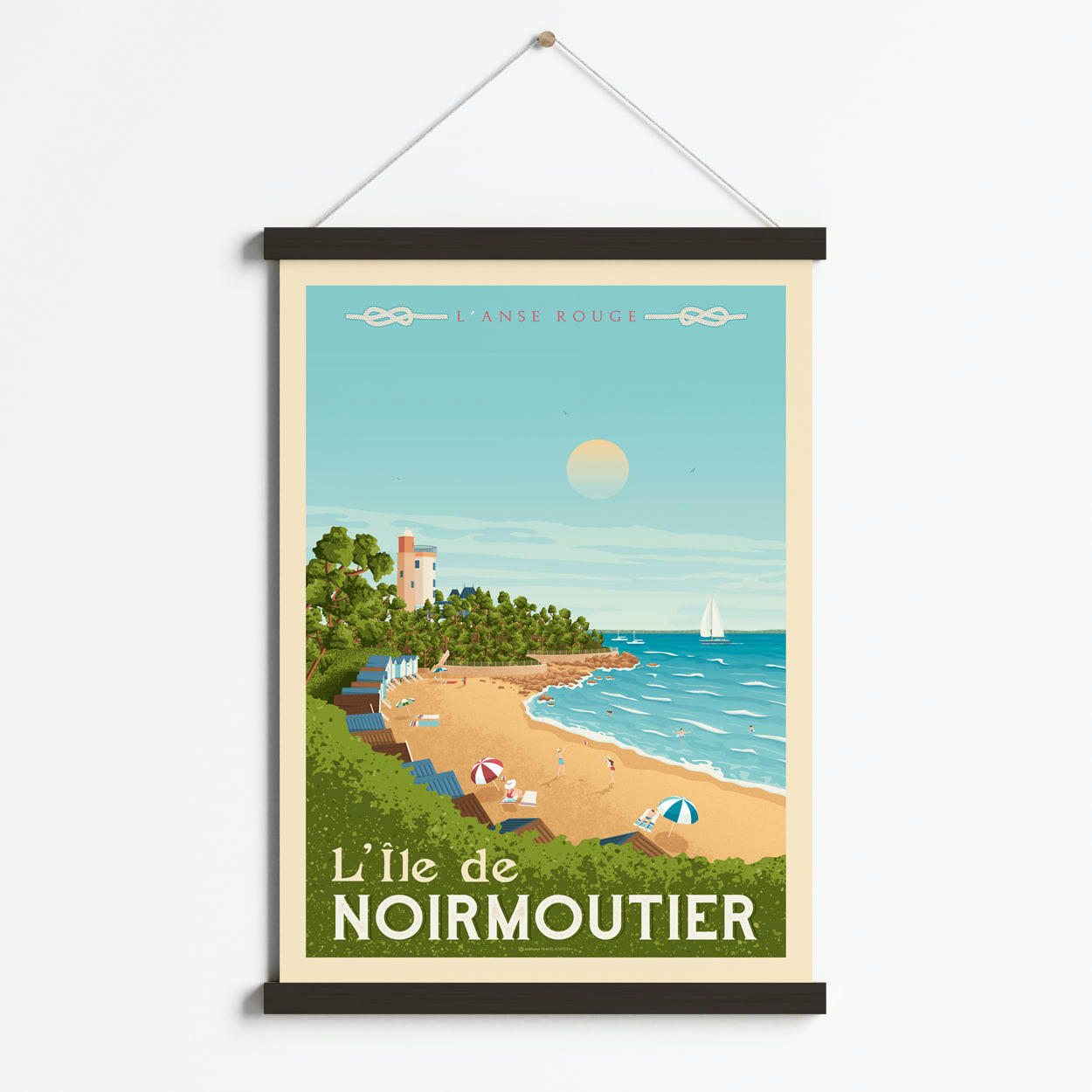 - Affiche Ile Noirmoutier France + Cadre Magnétique (Bois Noir) 50x70 cm