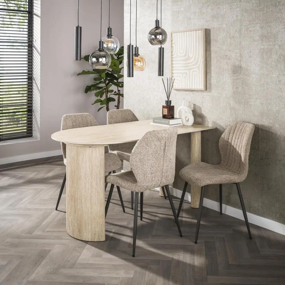 Fraaai - Dexter halfronde bartafel - 140 x 80 cm - travertin look