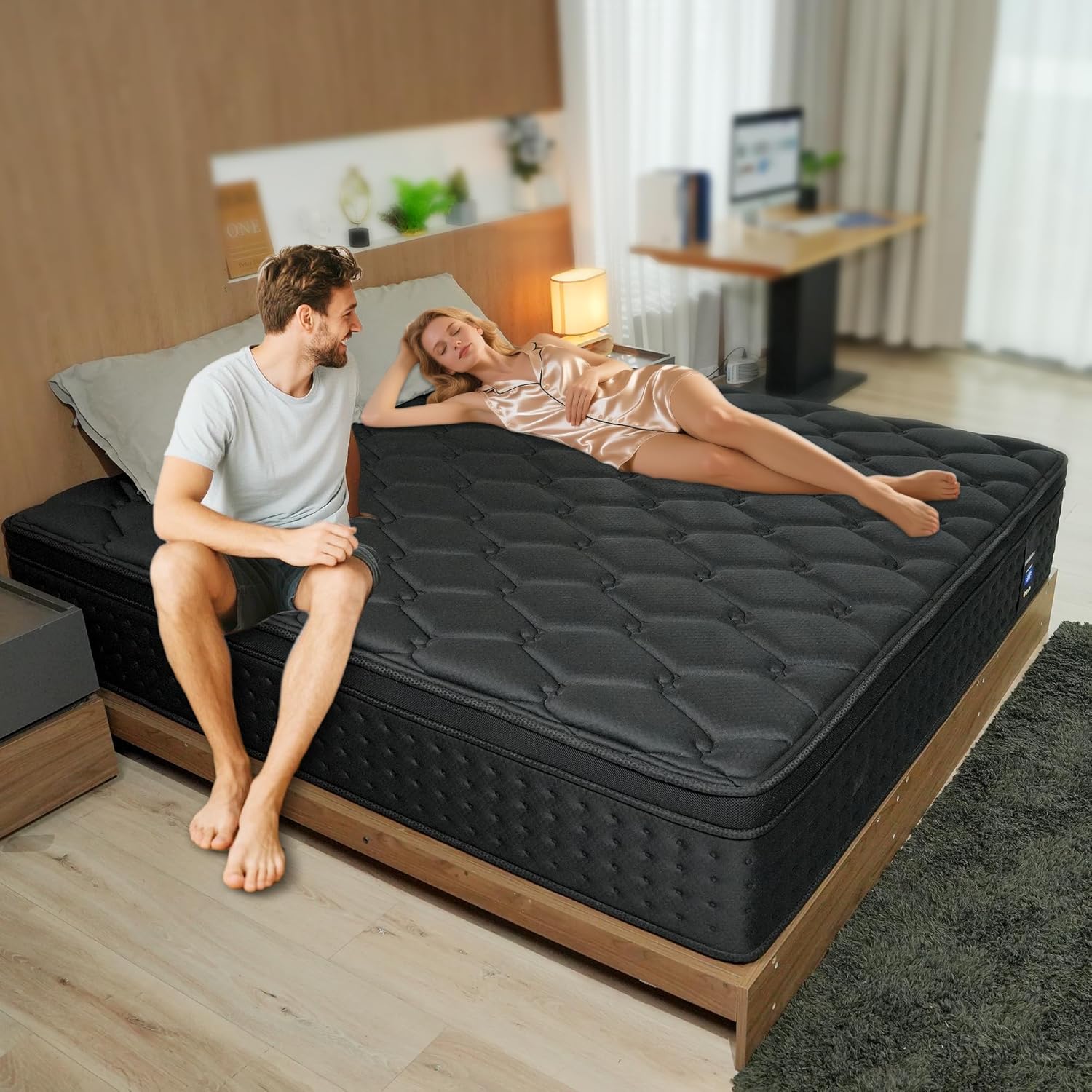 King Size Mattress, 12 Inch Hybrid Mattress in a Box, Memory Foam and Pocket Spring for Motion Isolation and Pressure Relief, Comfortable Medium Plush