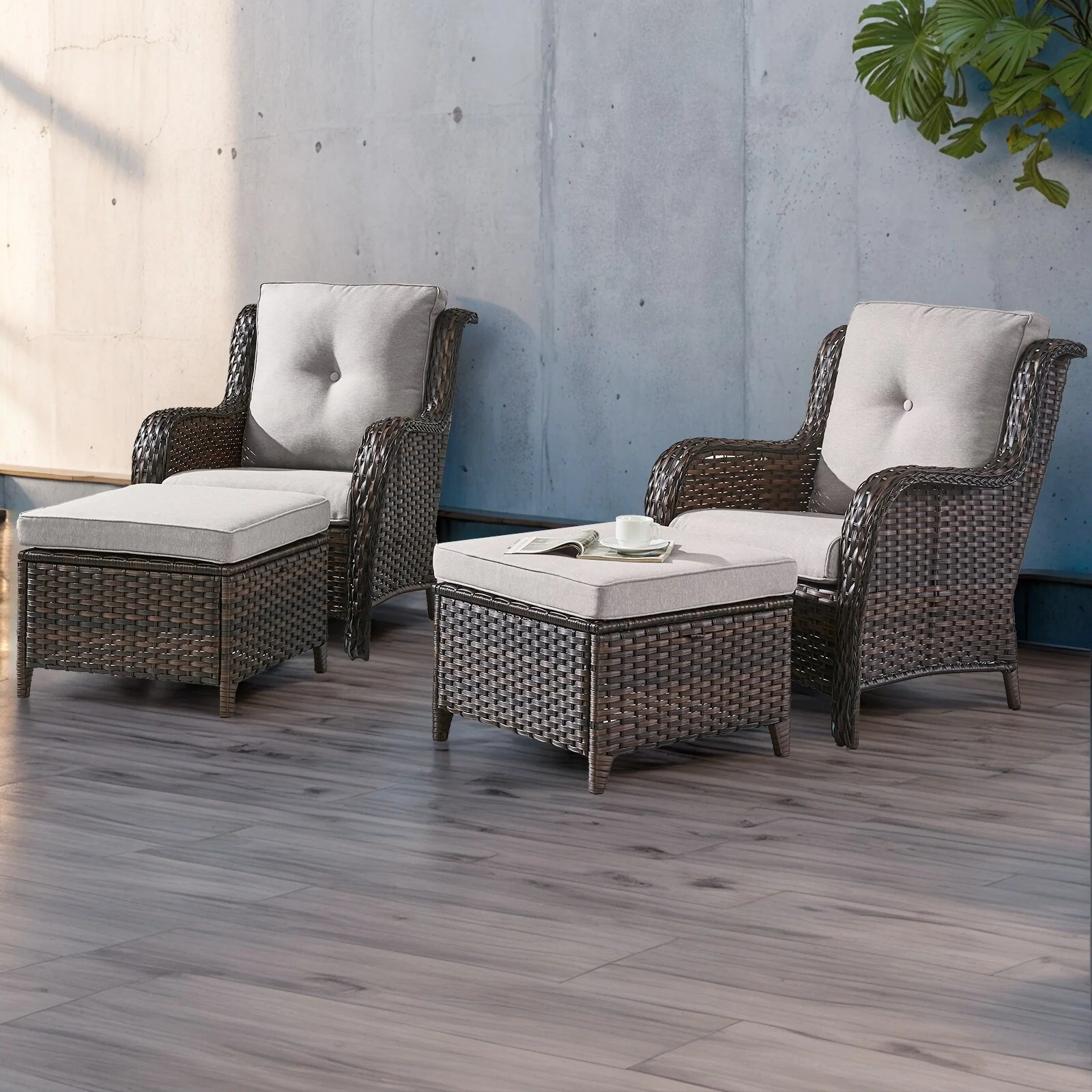 Pocassy Outdoor Patio Chairs with Ottomans Set of 4
