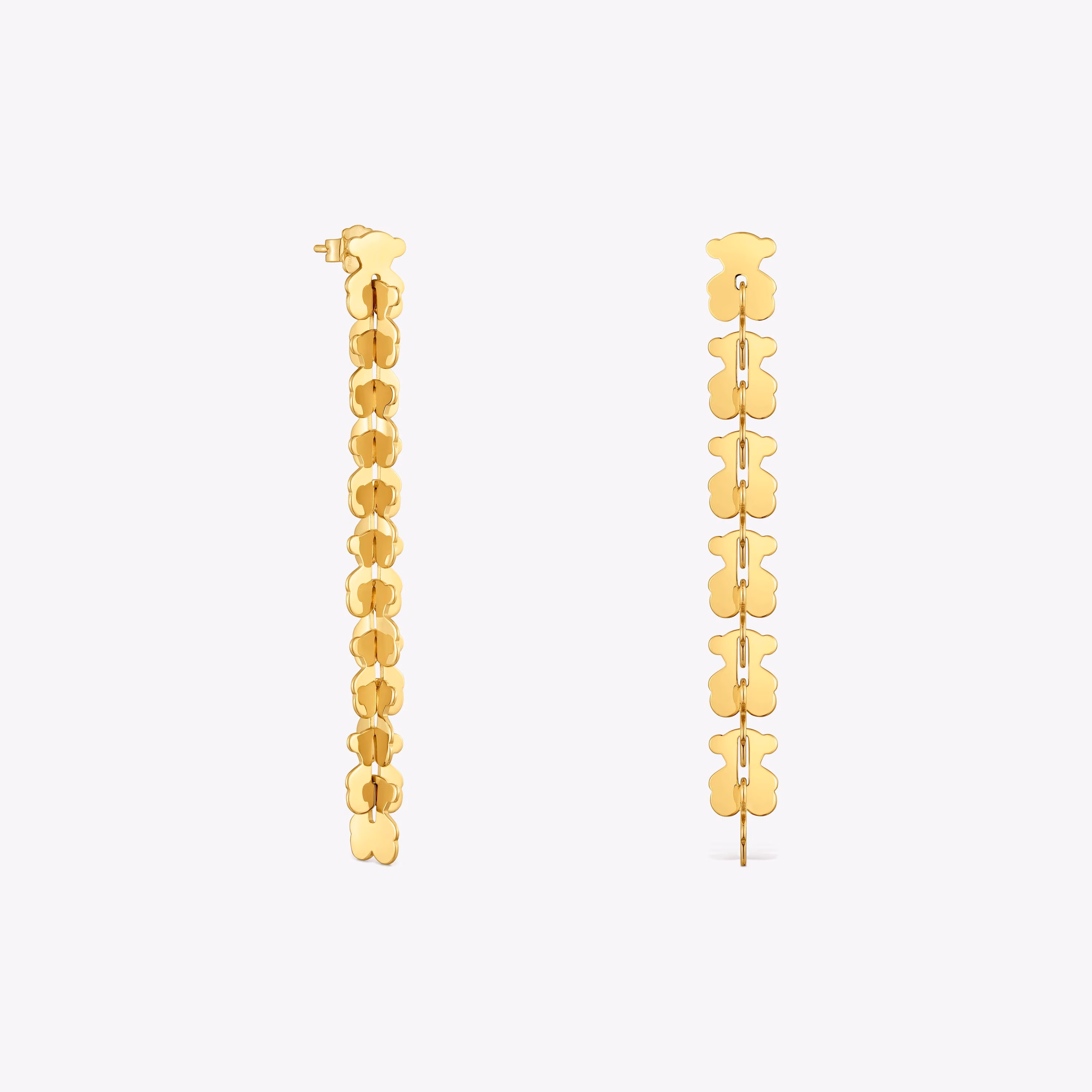 Pendientes largos de acero en color dorado con motivos oso Carrusel