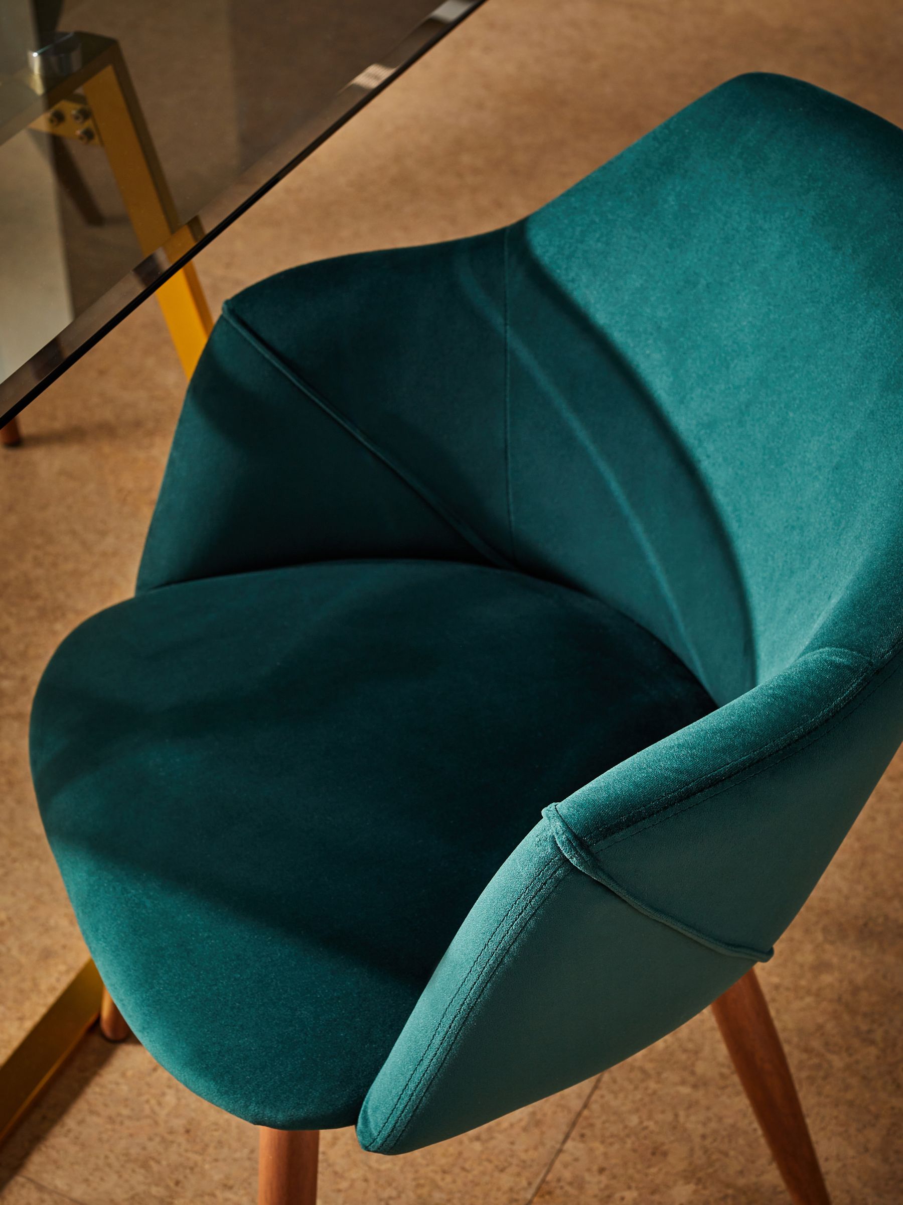 Set of 2 Lule Arm Dining Chairs in Pine Green Velvet and Walnut Effect Legs