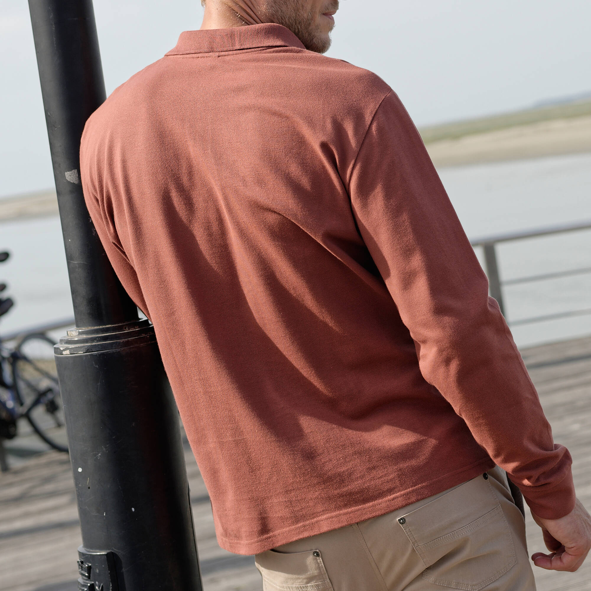 Polo uni maille piquée manches longues