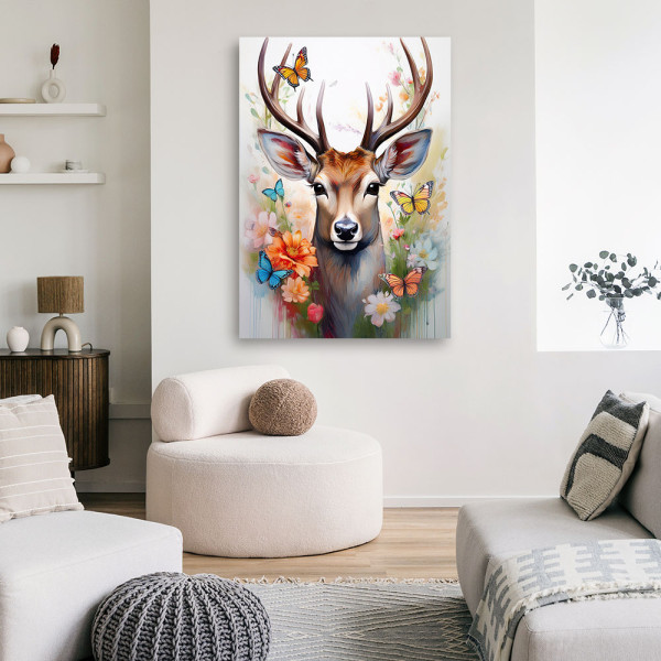 Feeby Obraz na płótnie, Jeleń Kwiaty Zwierzęta Natura 40x60