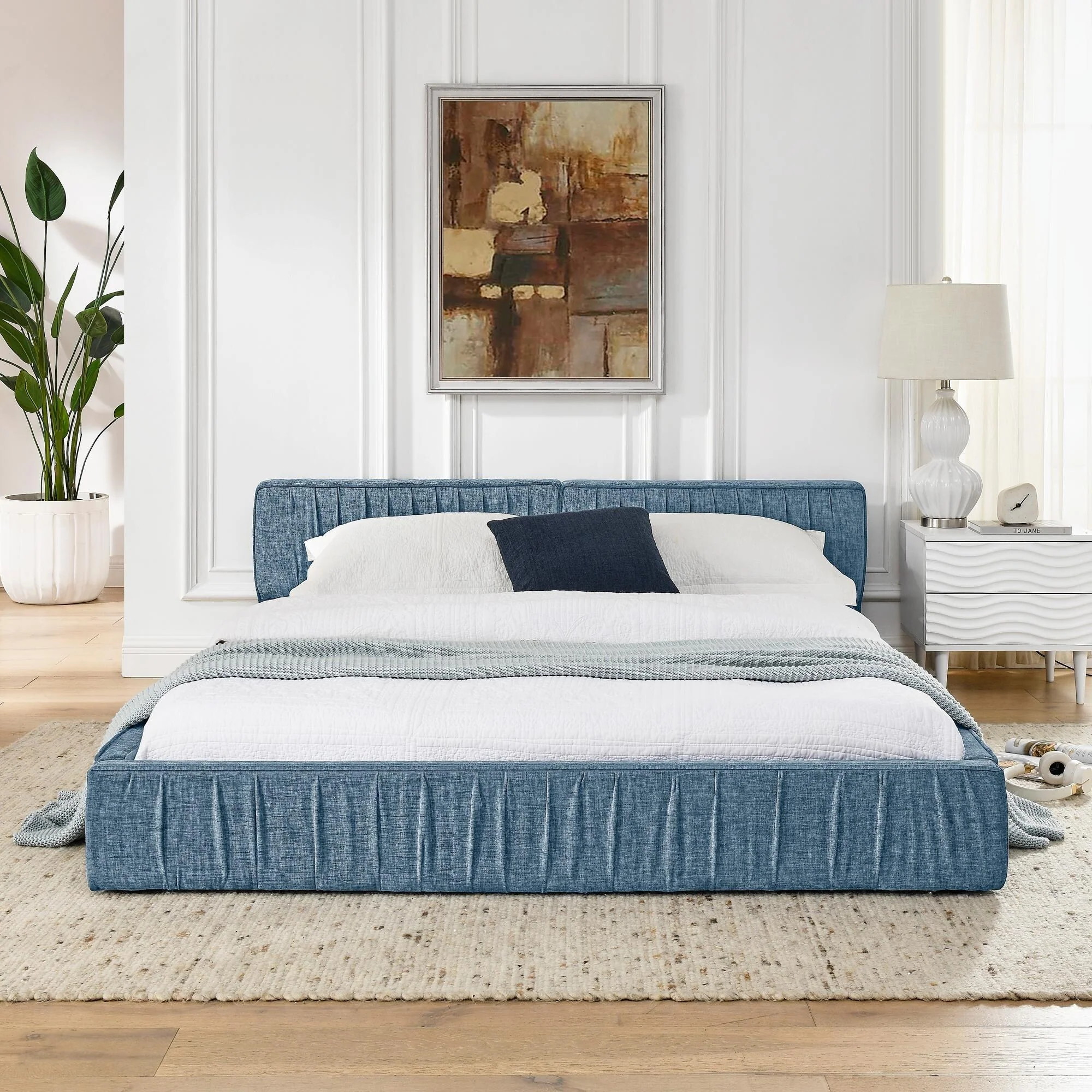Grounded Queen Size Platform Bed with Headboard and Solid Frame