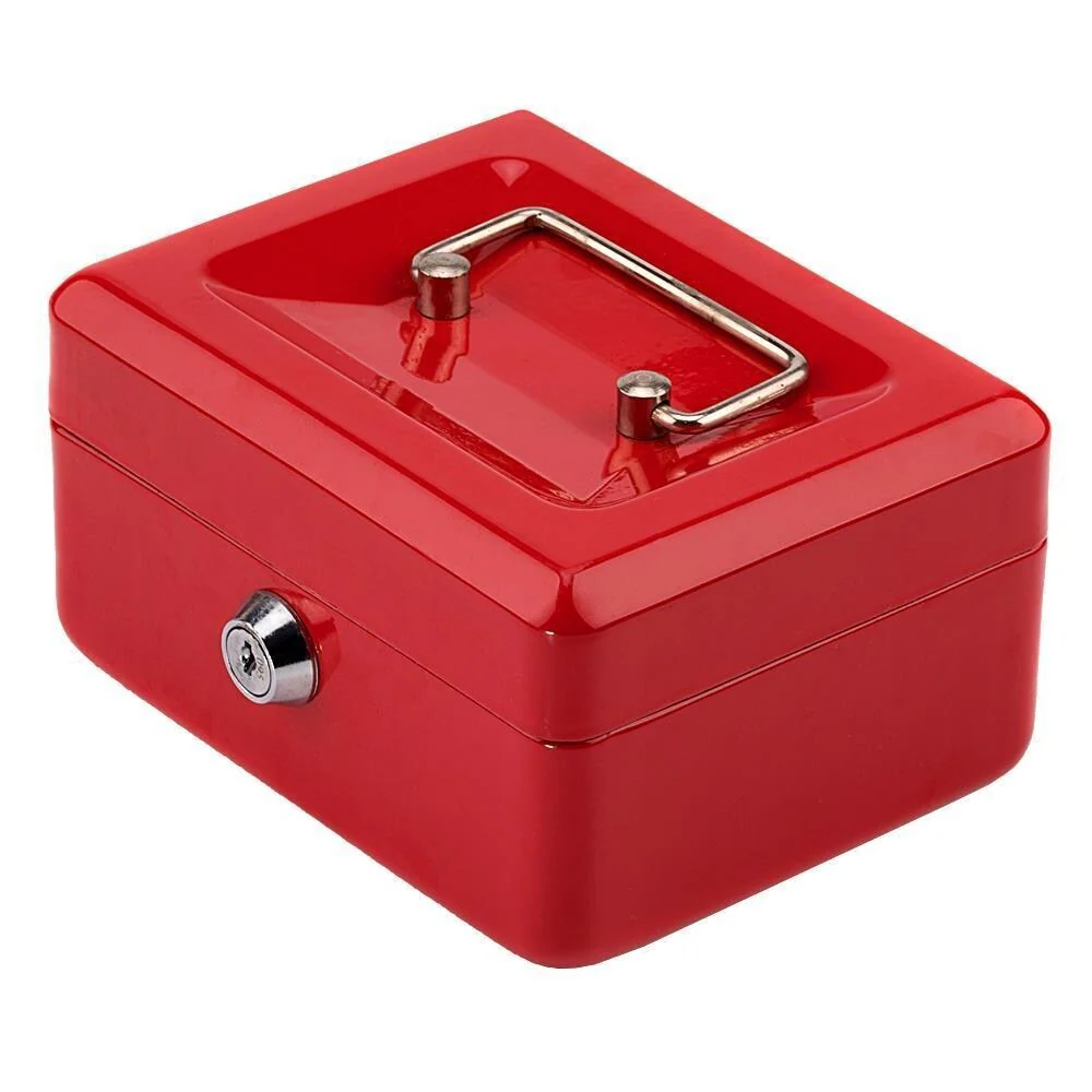 Stainless Steel Metal Petty Cash Box Lock Bank Deposit Safe Key Security Tray - N/A