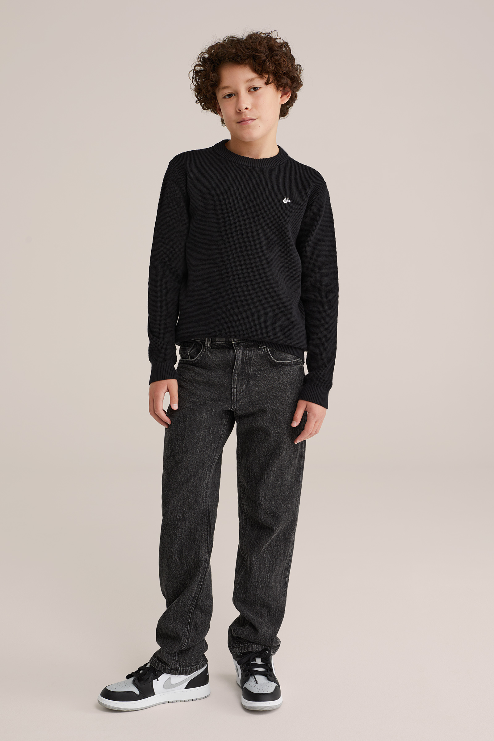 Jongens gebreide trui met structuur en embroidery