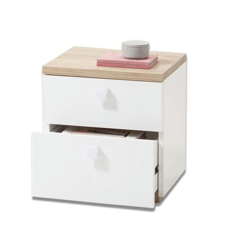 GABRIEL - 2 tables de chevet décor chêne clair et blanc enfant ado