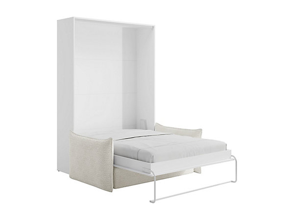Lit escamotable 140 x 200 cm - Ouverture verticale manuelle - Blanc   Matelas   Canapé - BEGANIO