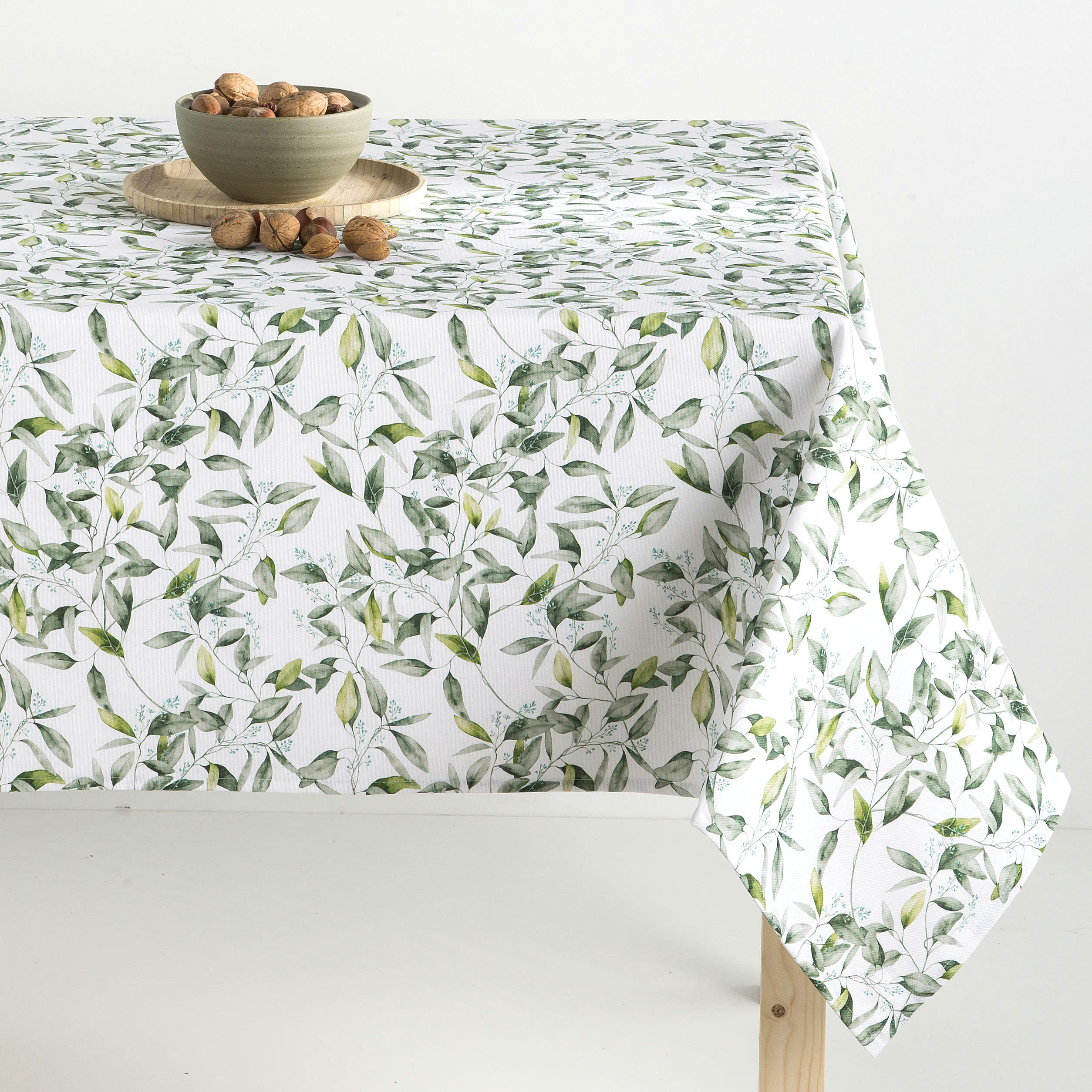WILLOW VERDE - Nappe en lin antitâche imprimée floral vert 140x240 cm