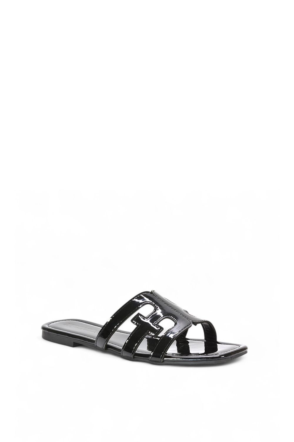 XY London Ellie' Square Toe Flat Slider Sandals With Cut Out Straps