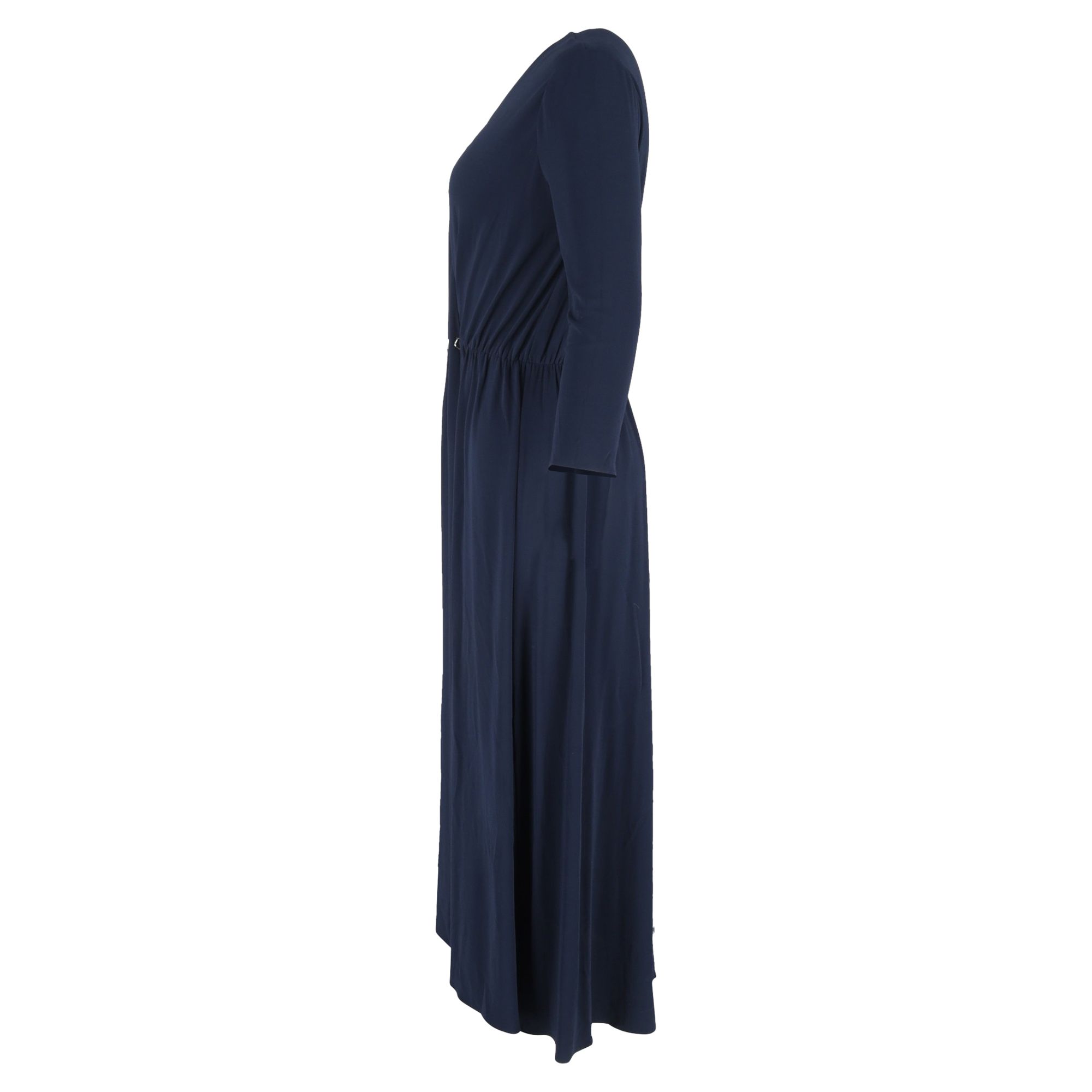 Lanvin Preloved V-Neck Pleated Long Sleeve Midi Dress in Navy Blue Polyester