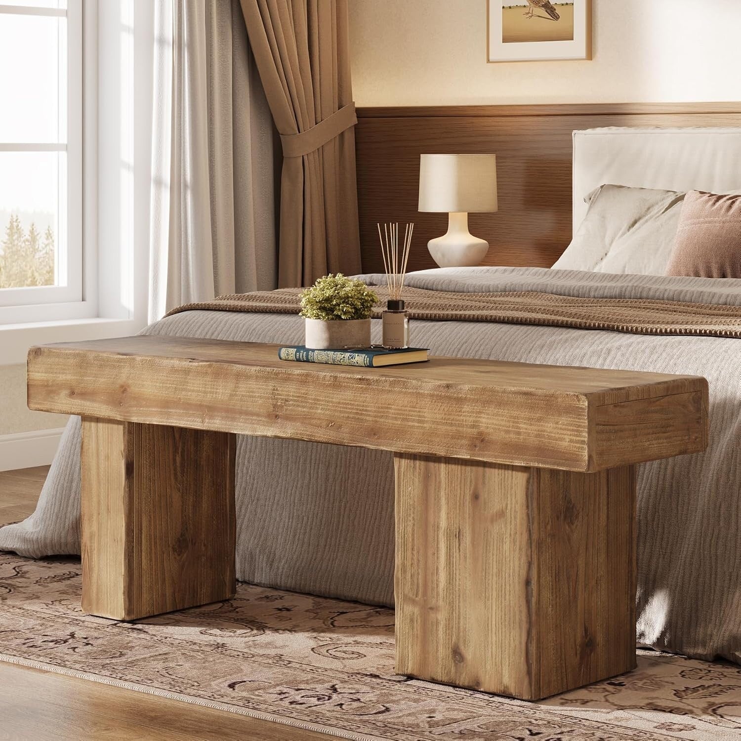 47 Solid Wood Bench, Rustic Farmhouse Entryway Bench