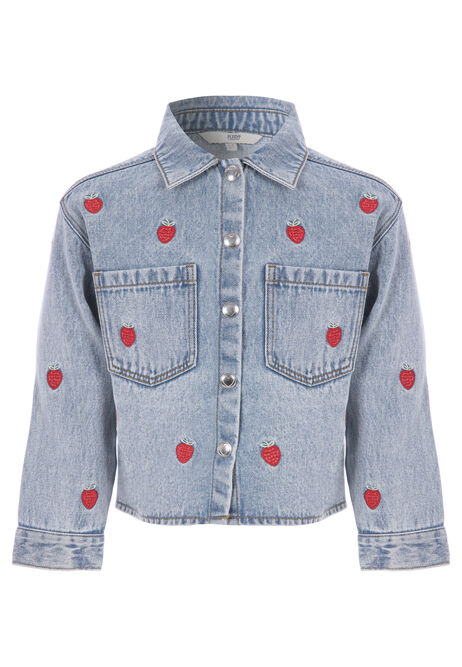 Younger Girls Blue Strawberry Denim Jacket