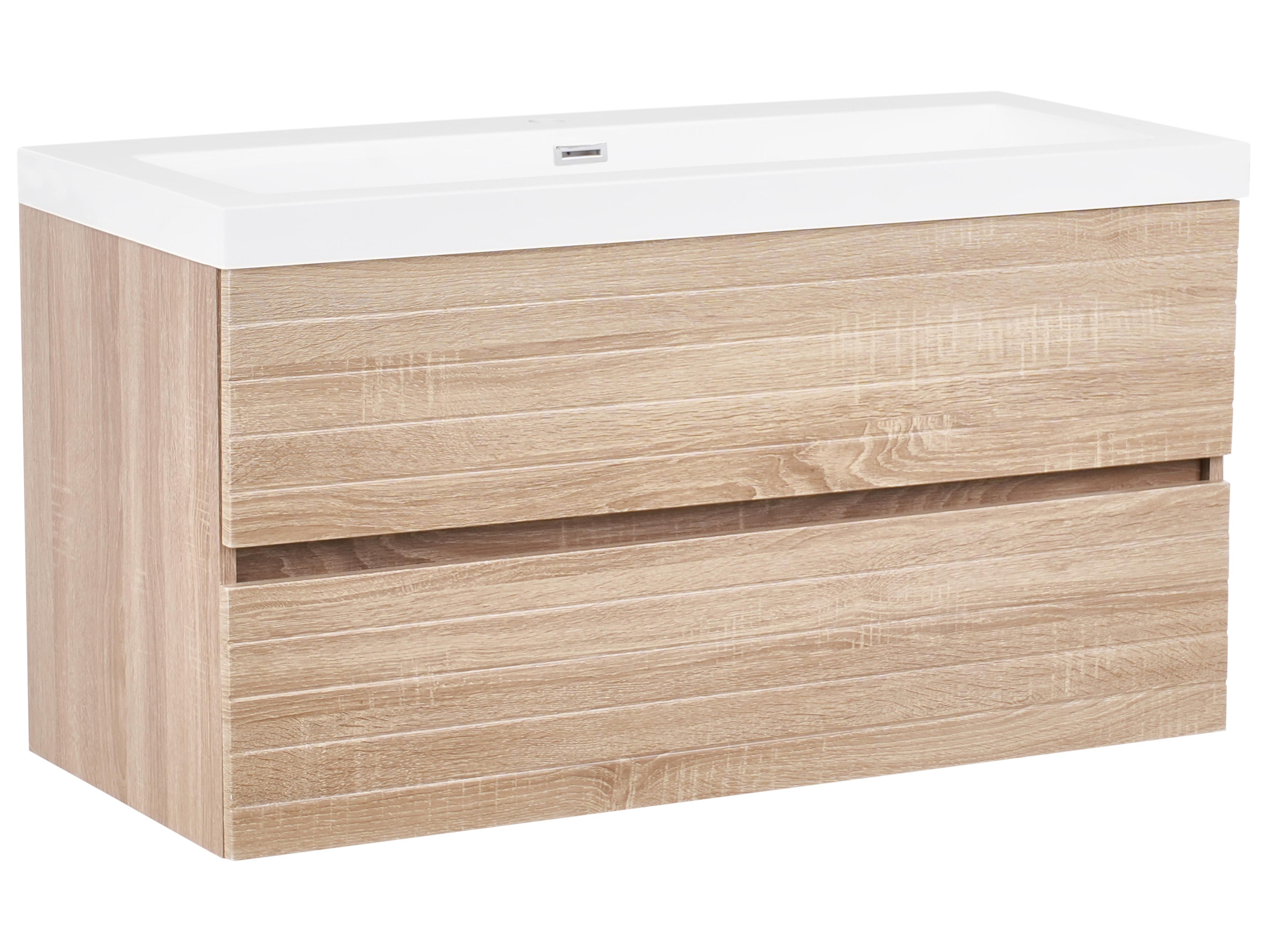 Wall Mounted Vanity Unit with Basin URUCU Light Brown