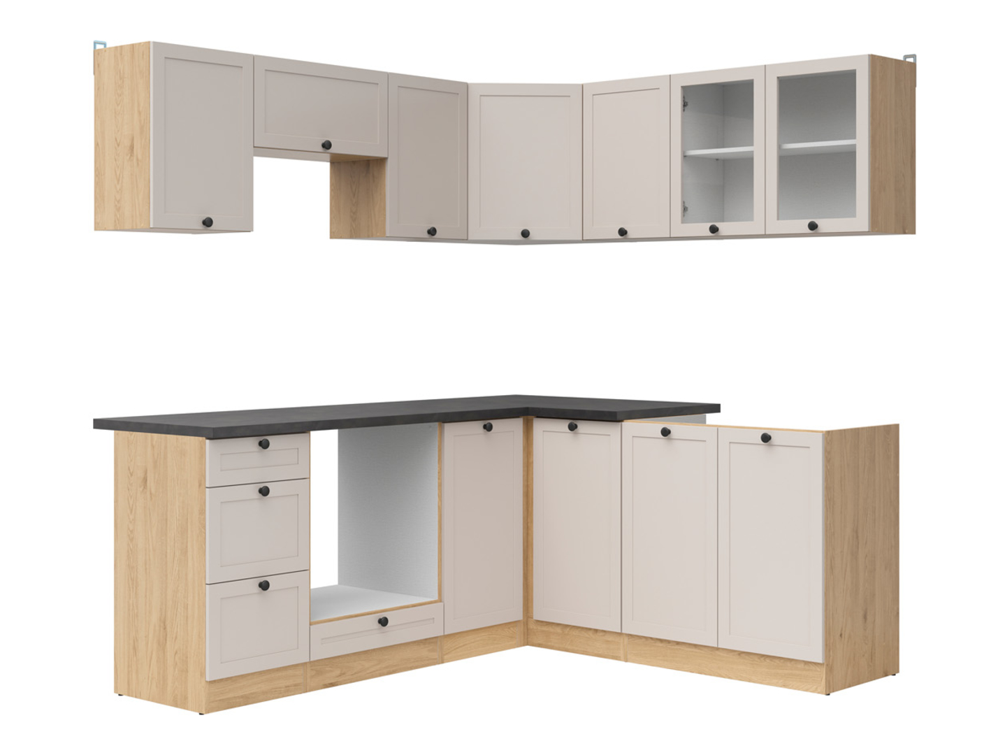 Komplet kuchenny narożny Junona Line 180x200 dąb bernstein/uni kaszmir z blatem z blatem