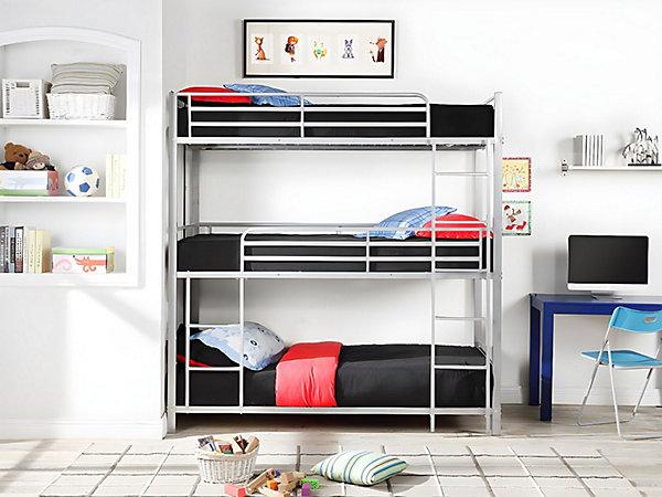 Lits superposés triple 3 x 90 x 190 cm - Métal - Argent   Matelas - ELOUAN III