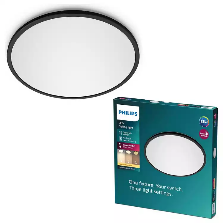 Philips Super Slim LED Flush to Ceiling Light - Black