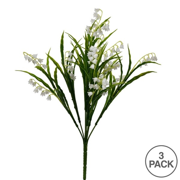 Vickerman 16" Artificial Lily of the Valley Bush, Set of 3