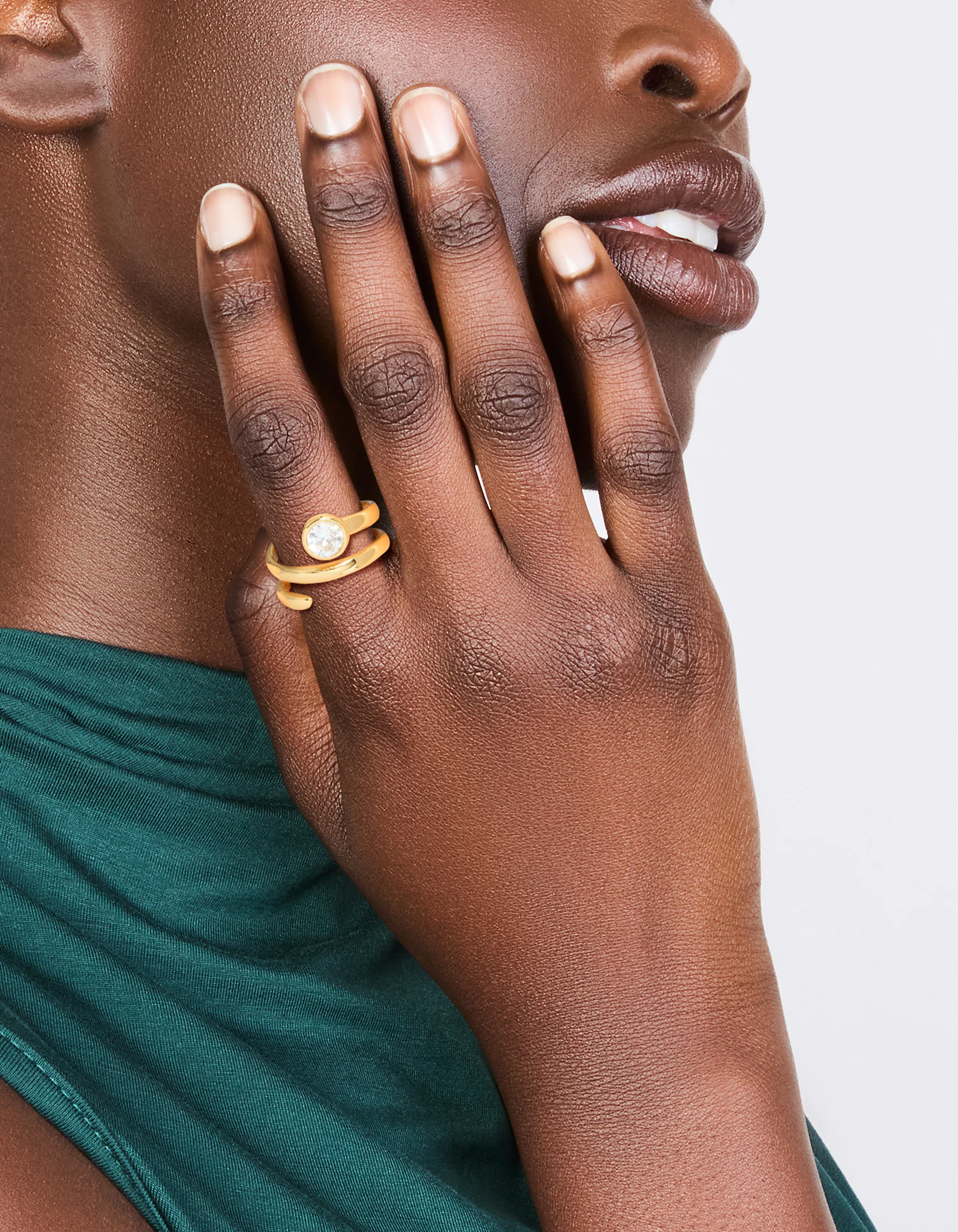 Waterproof Gold Plated Stainless Steel Diamante Swirl Ring