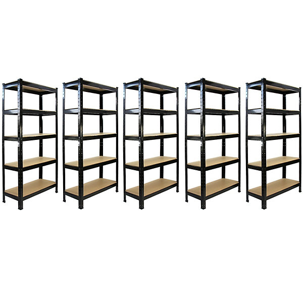 5 Rayonnages T-Rax en Acier Sans Boulons Noirs 75cm x 30cm